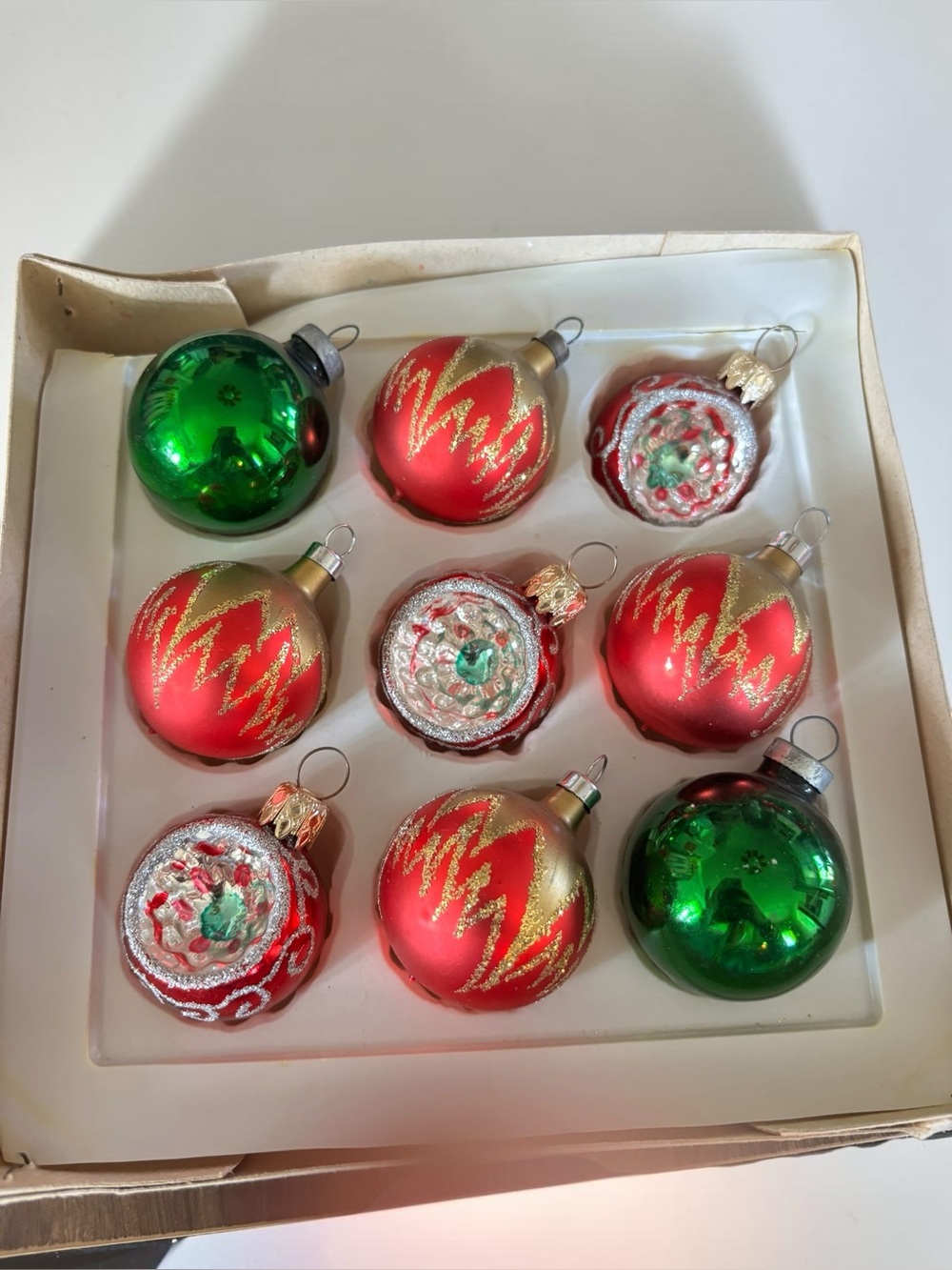 Vintage Glass Christmas Ornaments Lot 9 Reflector Red Green